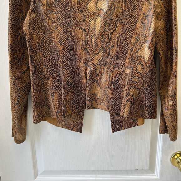 Zara Brown Snake Print Faux Suede Blazer Jacket Open Waterfall Collar Small - Picture 9 of 16